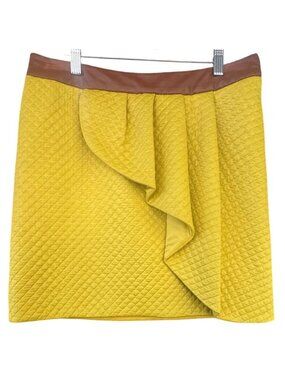 Anthropologie HD In Paris Mustard Quilted  Ruffle Mini Skirt Size 8